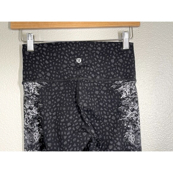 Lululemon Sz 6 Wunder Under Hi-Rise Tight Overlace HR Ice Grey Black Cropped 21" - Picture 7 of 10